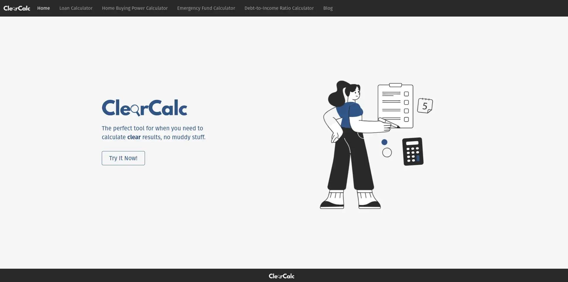 The home page of ClearCalc